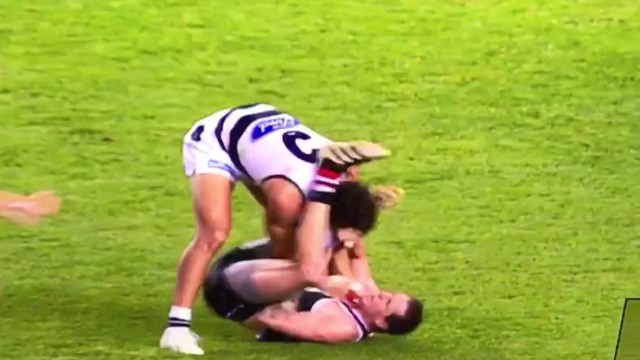 Some nice attempted BJJ in Australian Rules Football
