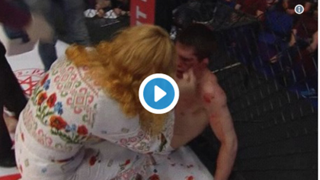 Russian fighter loses by TKO, mom gives him post-fight slapping