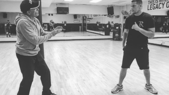 Jean-Claude Van Damme Teaches Nate Diaz Some Kicking Techniques