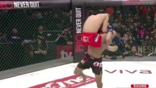 Guy survives 4 slams and knees to the head and still gets the triangle