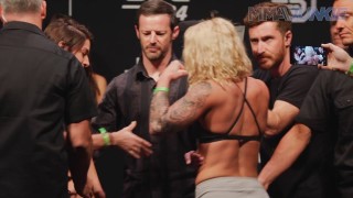 UFC 224: Mackenzie Dern vs Amanda Cooper ceremonial weigh in faceoff